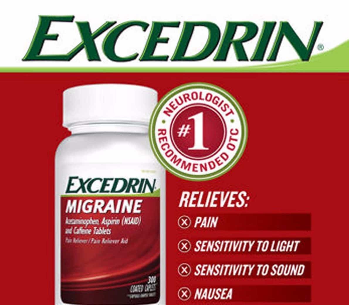 600 Caplets Excedrin Migraine Acetaminophen Aspirin Caffeine Pain ...
