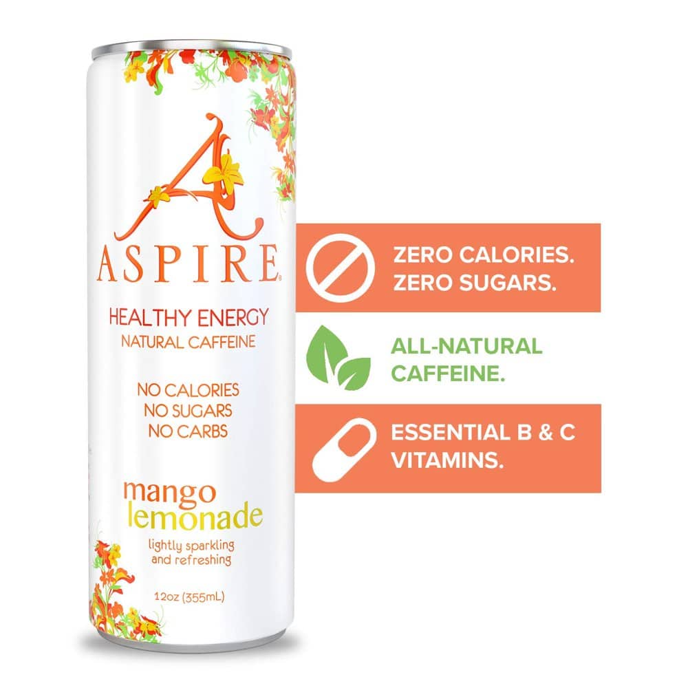 ASPIRE Healthy Energy Drink  Mango Lemonade, 12 Pack  Zero Sugar ...