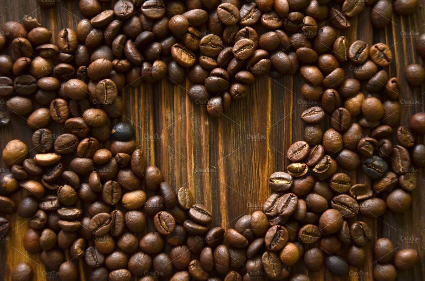 Background made of coffee beans with message " I love c ...