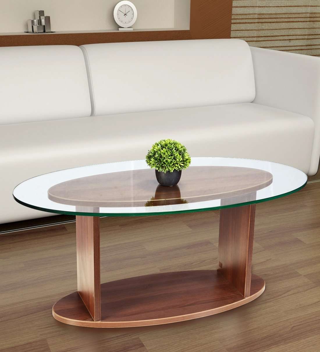 Buy Oval Shaped Glass Top Coffee Table in Walnut Finish by ...