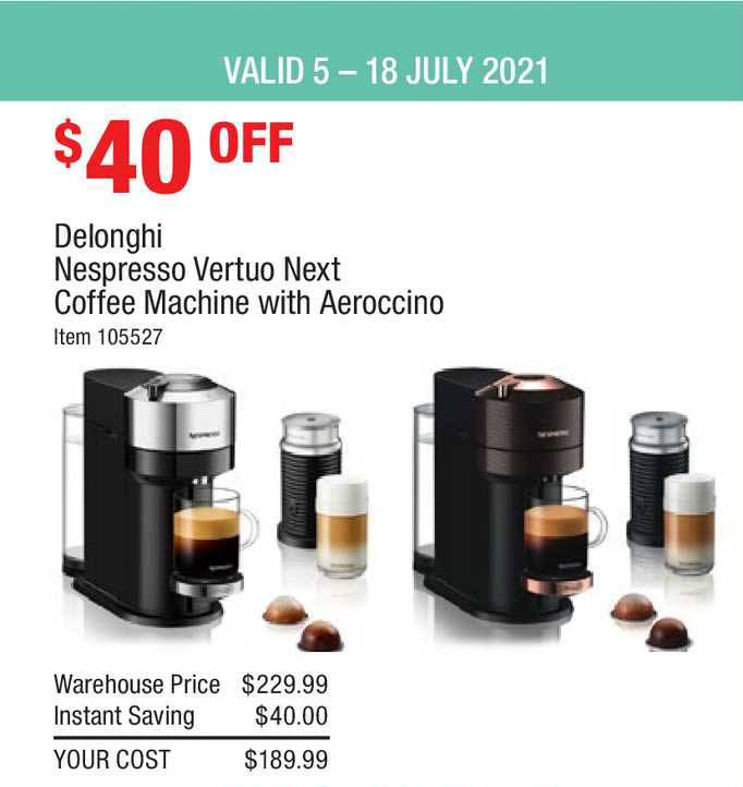 Delonghi Nespresso Vertuo Next Coffee Machine With Aeroccino Offer at ...