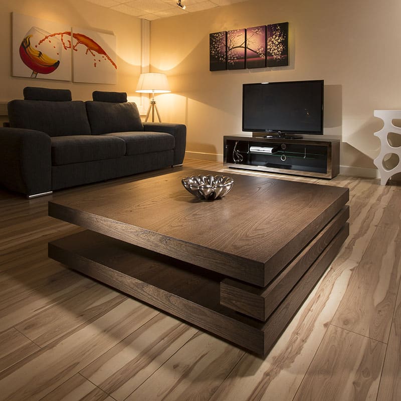 Extra Large Modern Square Dark Elm Brown Wood 1.2mt Coffee Table 397E ...