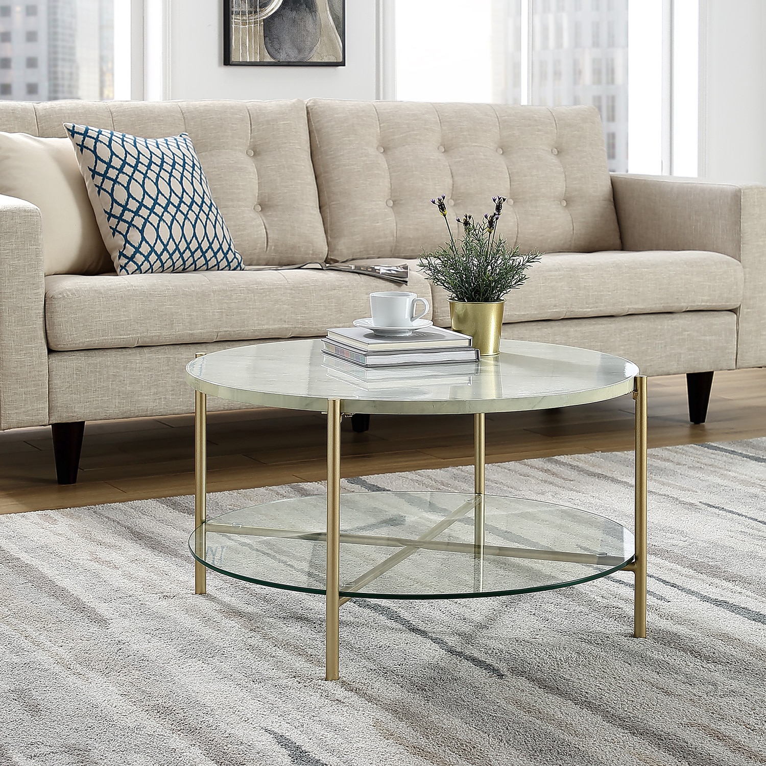 Faux Marble Round Coffee Table