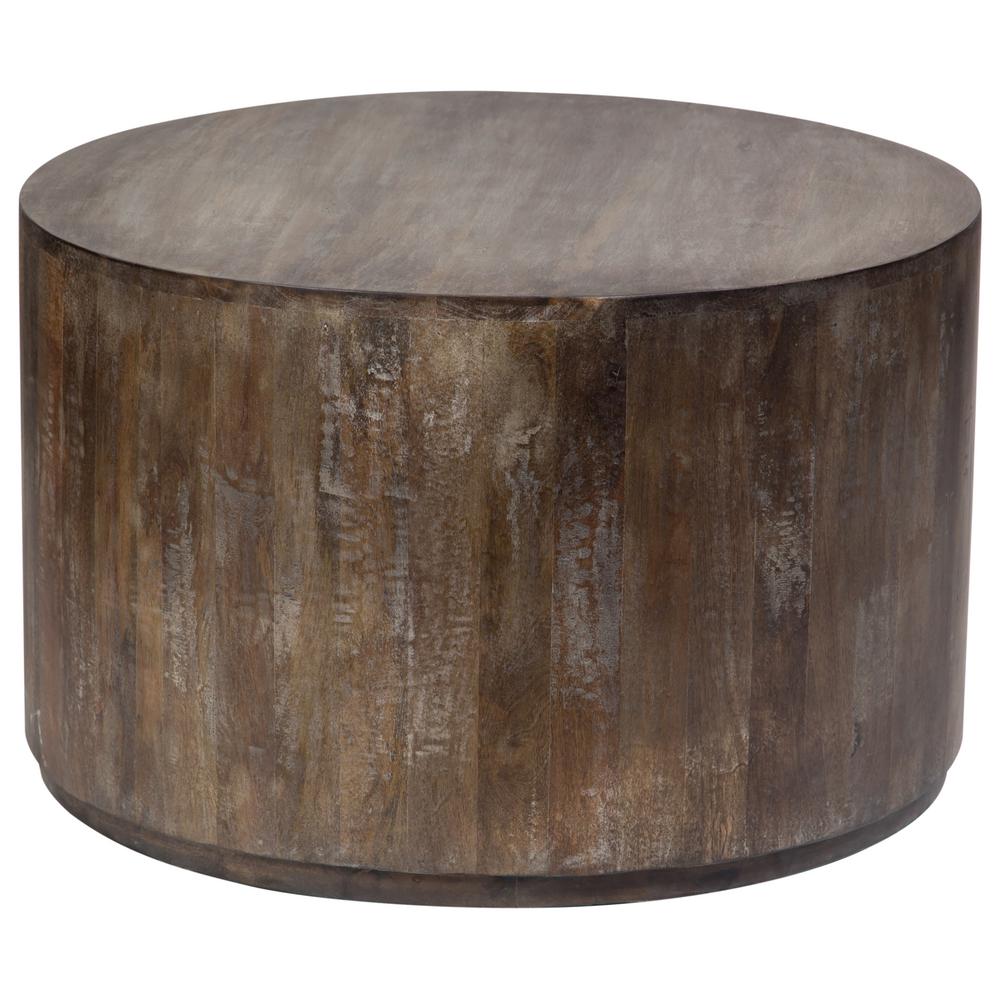 Gray Wash Mango Wood Round Drum Coffee Table
