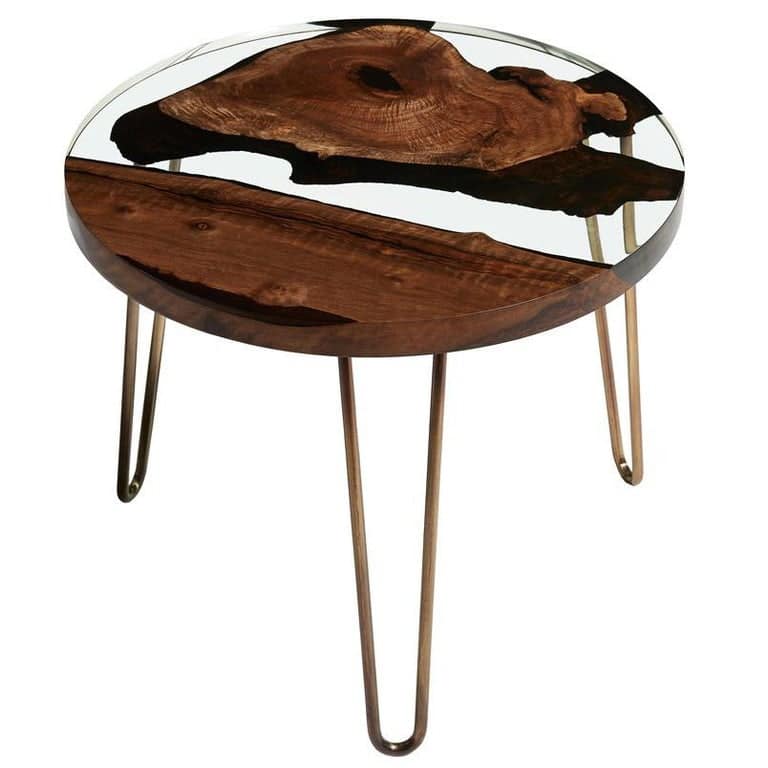 Hudson 60 Round Clear Epoxy Resin Coffee Table with Brass Finish ...