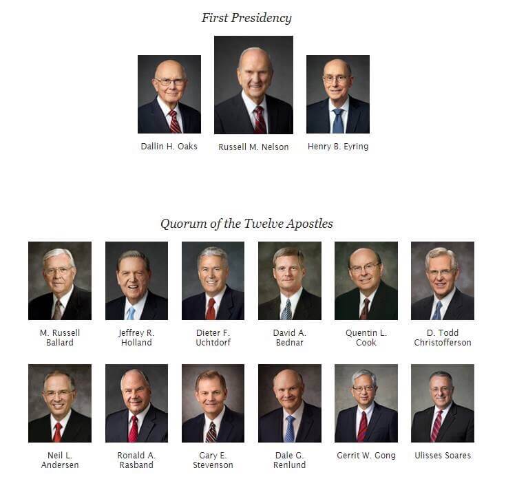 New chart showing First Presidency and Quorum of the 12 Apostles of The ...
