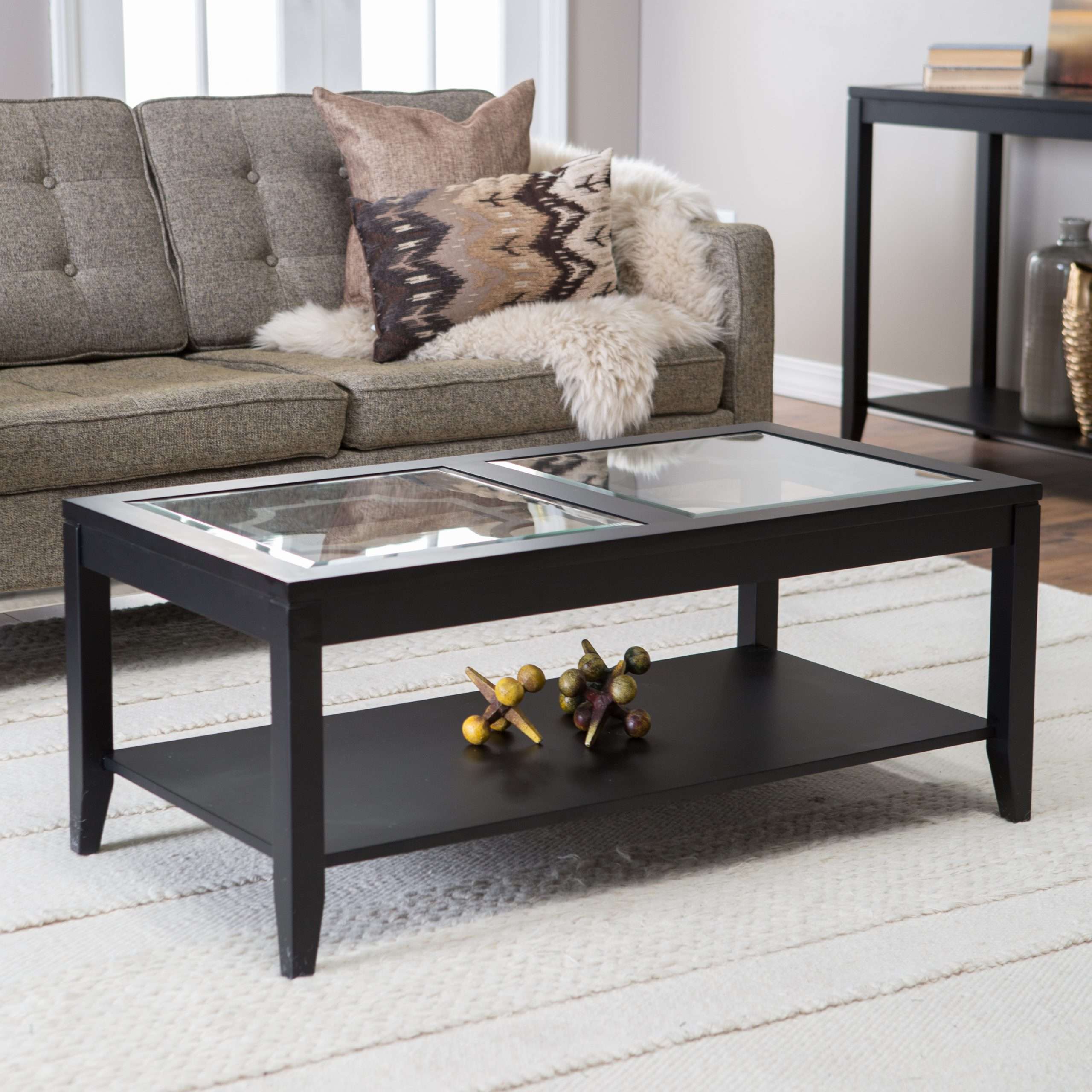 Shelby Glass Top Coffee Table with Quatrefoil Underlay ...
