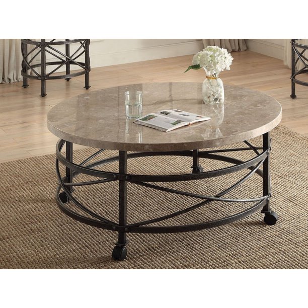 Simple Relax Nestor Round Marble Top Antique Black Coffee Table ...