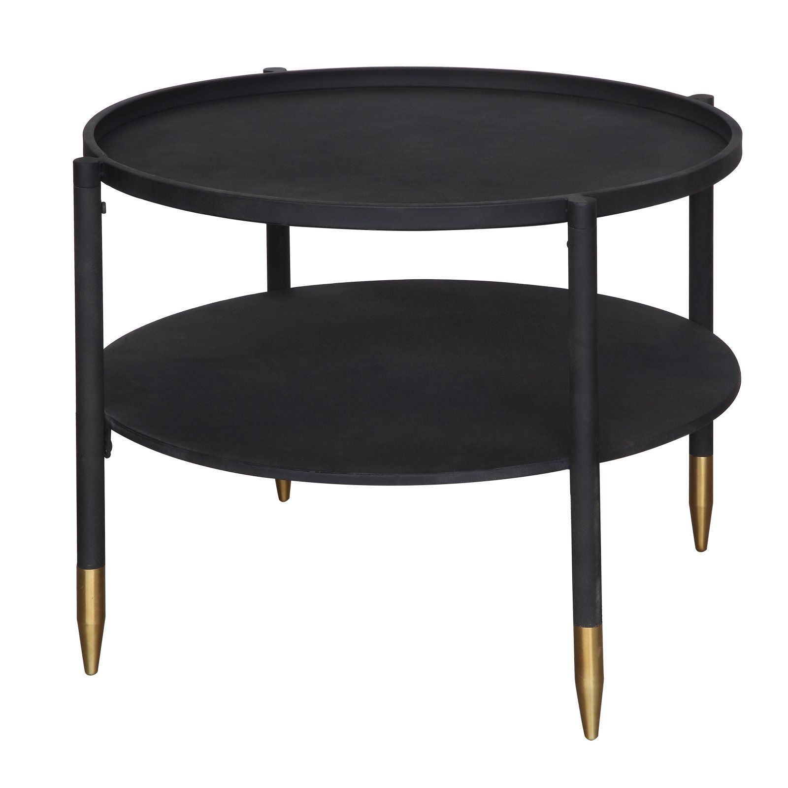 Sprinkle &  Bloom Round 2 Tier Black Metal Coffee Table with Gold Feet ...