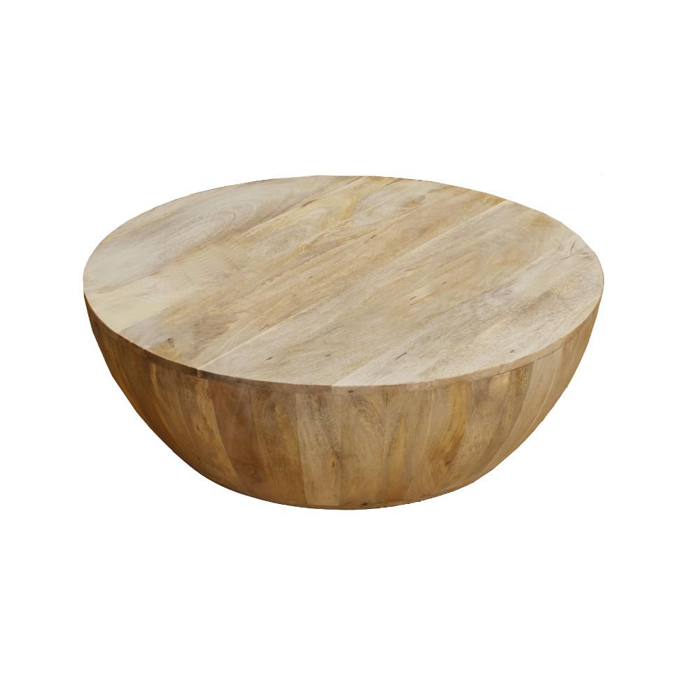 The Urban Port Light Brown Mango Wood Coffee Table in Round Shape